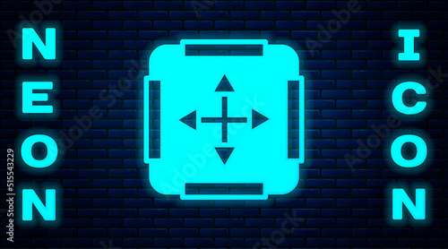 Glowing neon Area measurement icon isolated on brick wall background. Vector