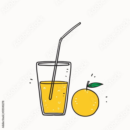 hand drawn doodle orange juice drink illustration vector isolated