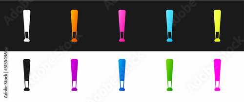 Set Baseball bat icon isolated on black and white background. Vector