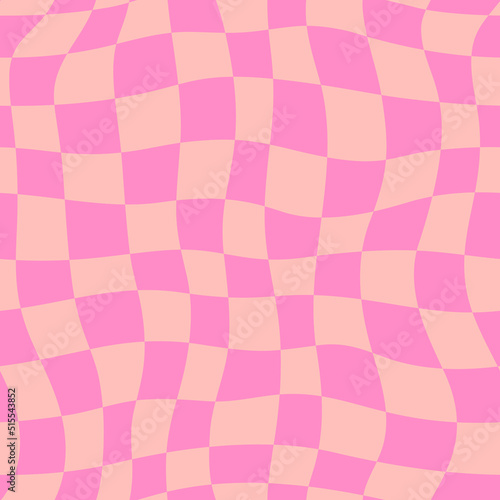 Groovy Checkerboard Seamless Pattern. Psychedelic Abstract Background in 1970s Retro Style