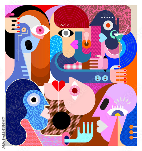 Group of people at a cocktail party vector illustration. Modern abstract fine art painting.