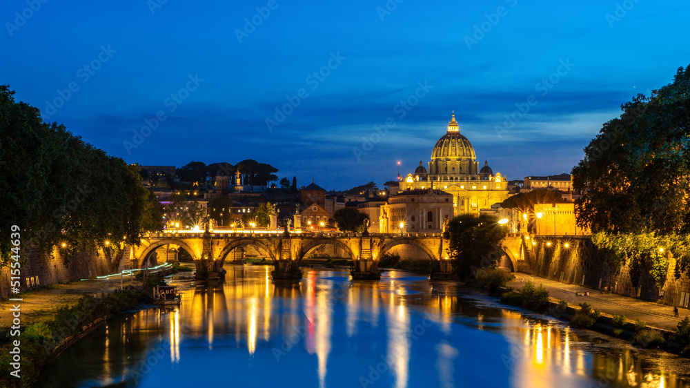 View of the Tiber River in the center of Rome, Italy