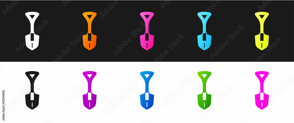 Set Shovel icon isolated on black and white background. Gardening tool. Tool for horticulture, agriculture, farming. Vector Set Shovel icon isolated on black and white background. Gardening tool. Tool for horticulture, agriculture, farming. Vector