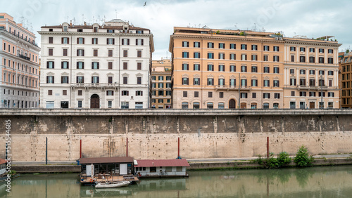 View of the Tiber River in the center of Rome, Italy