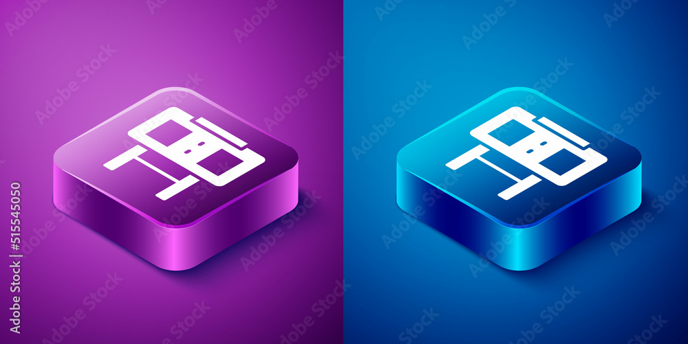 Isometric Sport mechanical scoreboard and result display icon isolated on blue and purple background. Square button. Vector Isometric Sport mechanical scoreboard and result display icon isolated on blue and purple background. Square button. Vector