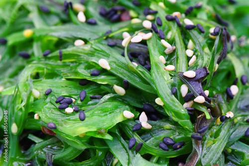 Seaweed japanese chuka salad garnished with sesame seeds photo