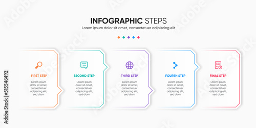 5-step infographic colorful template with arrow line and icon.