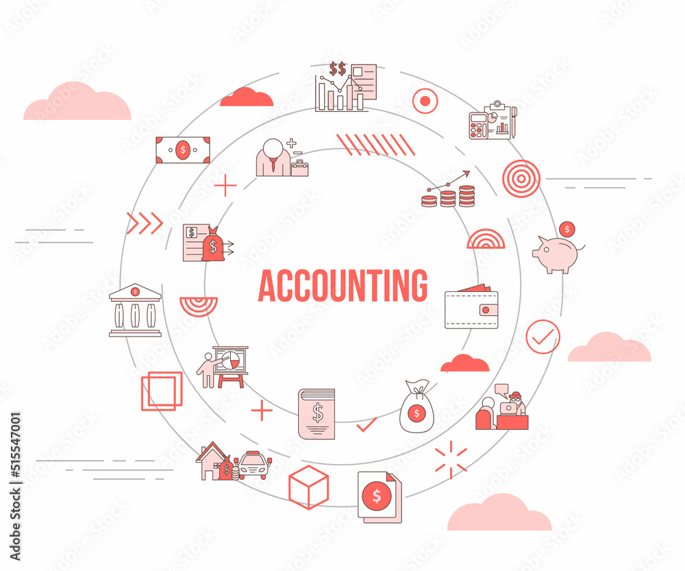 accounting concept with icon set template banner and circle round shape