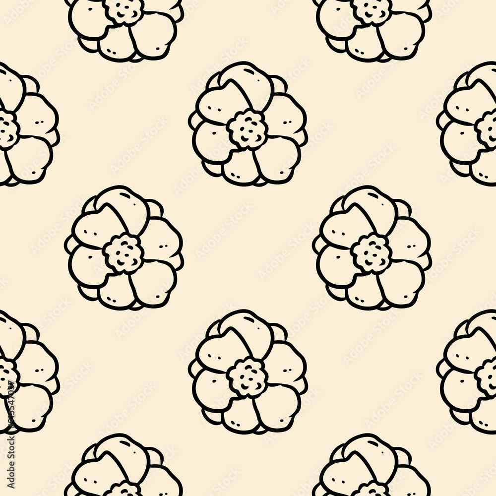 Cute cartoon anemone doodles seamless border pattern. Gentle flower vector repeatable background texture tile. Cozy template of stock illustration for wrapping design, wallpaper Cute cartoon anemone doodles seamless border pattern. Gentle flower vector repeatable background texture tile. Cozy template of stock illustration for wrapping design, wallpaper