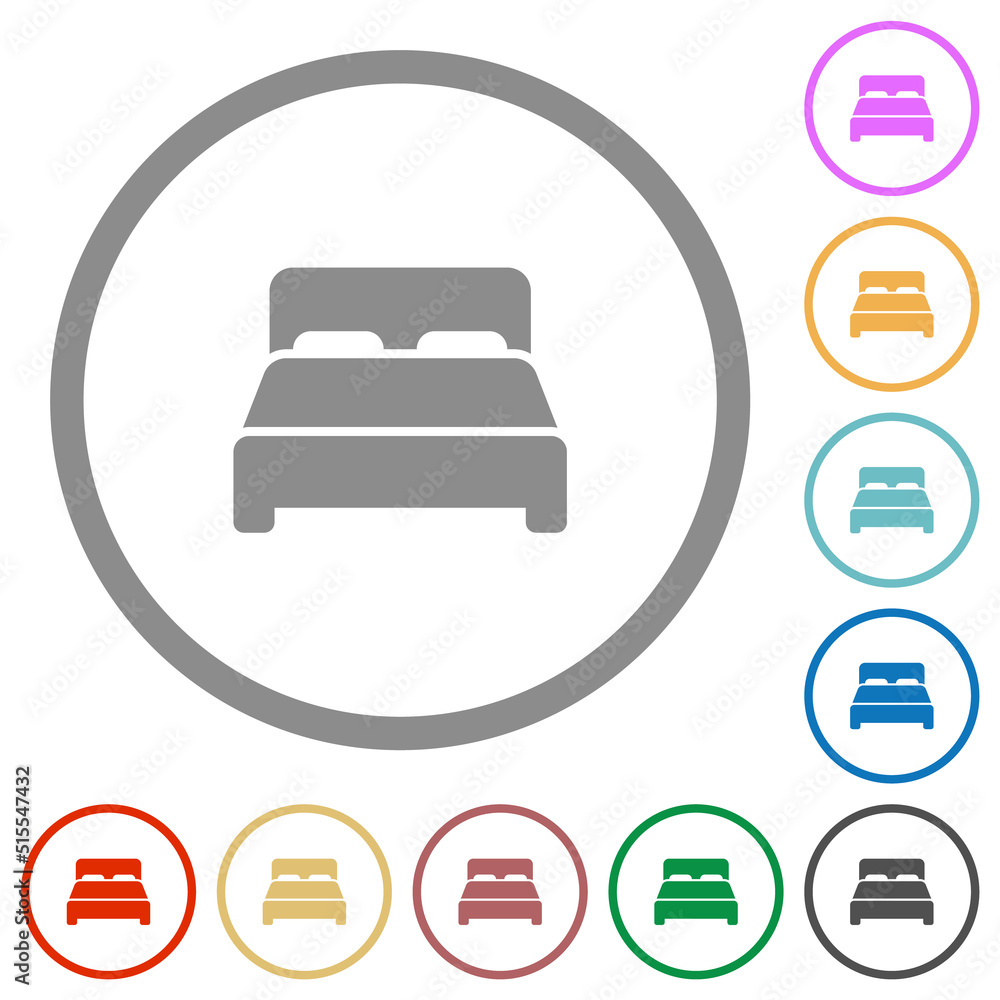 Double bed flat icons with outlines