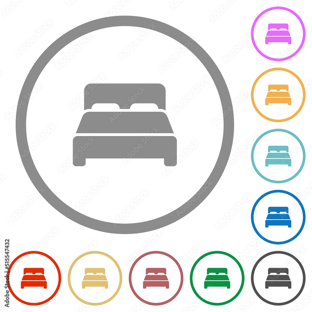 Double bed flat icons with outlines Double bed flat icons with outlines
