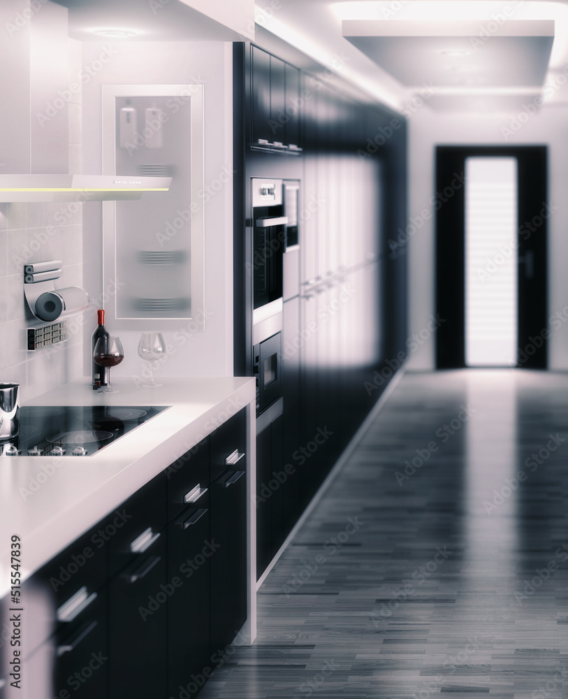Moderne Einbauküche - Detaildarstellung im Durchgang Moderne Einbauküche - Detaildarstellung im Durchgang