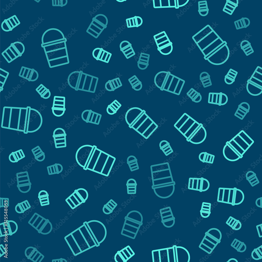 Green line Fire bucket icon isolated seamless pattern on blue background. Metal bucket empty or with water for fire fighting. Vector Green line Fire bucket icon isolated seamless pattern on blue background. Metal bucket empty or with water for fire fighting. Vector
