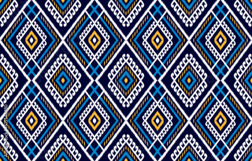 Abstract ikat art. Geometric ethnic seamless pattern in tribal. American, Mexican style. Design for background, wallpaper, illustration, fabric, clothing, carpet, textile, batik, embroidery.