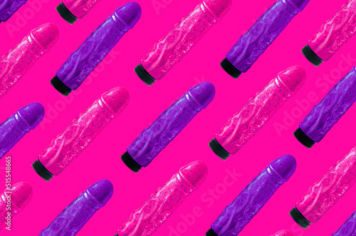 Composition with dildos, male penis vibrators sex toys, masturbation concept illustration photo