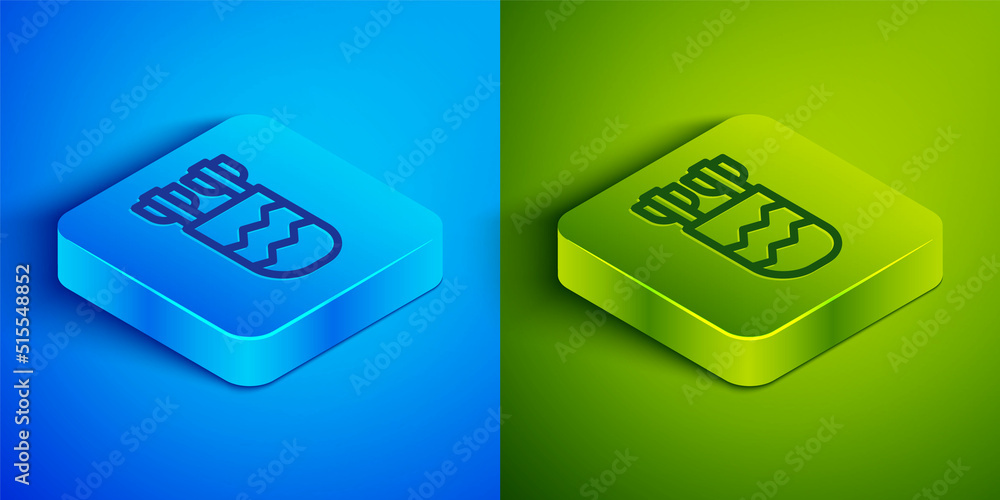 Isometric line Quiver with arrows icon isolated on blue and green background. Square button. Vector Isometric line Quiver with arrows icon isolated on blue and green background. Square button. Vector