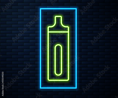 Glowing neon line Electronic cigarette icon isolated on brick wall background. Vape smoking tool. Vaporizer Device. Vector
