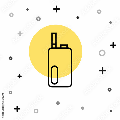 Black line Electronic cigarette icon isolated on white background. Vape smoking tool. Vaporizer Device. Random dynamic shapes. Vector