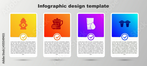 Set Fire hydrant, Water jug with filter, Glass water and . Business infographic template. Vector