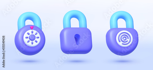3d set with blue lock set on white background. Vector 3d illustration