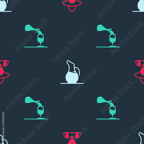 Set Farmer in the hat, Decanter for wine and Wine tasting, degustation on seamless pattern. Vector