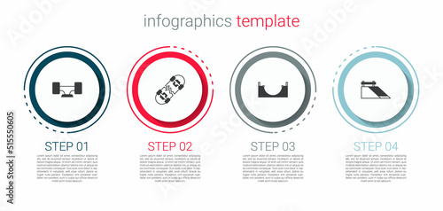 Set Skateboard wheel, Broken skateboard, park and . Business infographic template. Vector