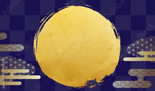 満月と和柄の雲と市松模様のベクターイラスト背景(art,holiday,event,japanese,japan,moon.fullmoon)