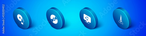 Set Isometric DJ playing music, Music note, tone, Balalaika and Vinyl disk icon. Vector
