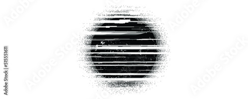 Glitch distorted geometric shape . Noise destroyed logo . Trendy defect error shapes . Glitched frame .Grunge textured . Distressed effect .Vector shapes with a halftone dots screen print texture.