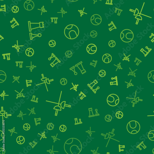Set line Chess, Fencing and Tennis ball on seamless pattern. Vector