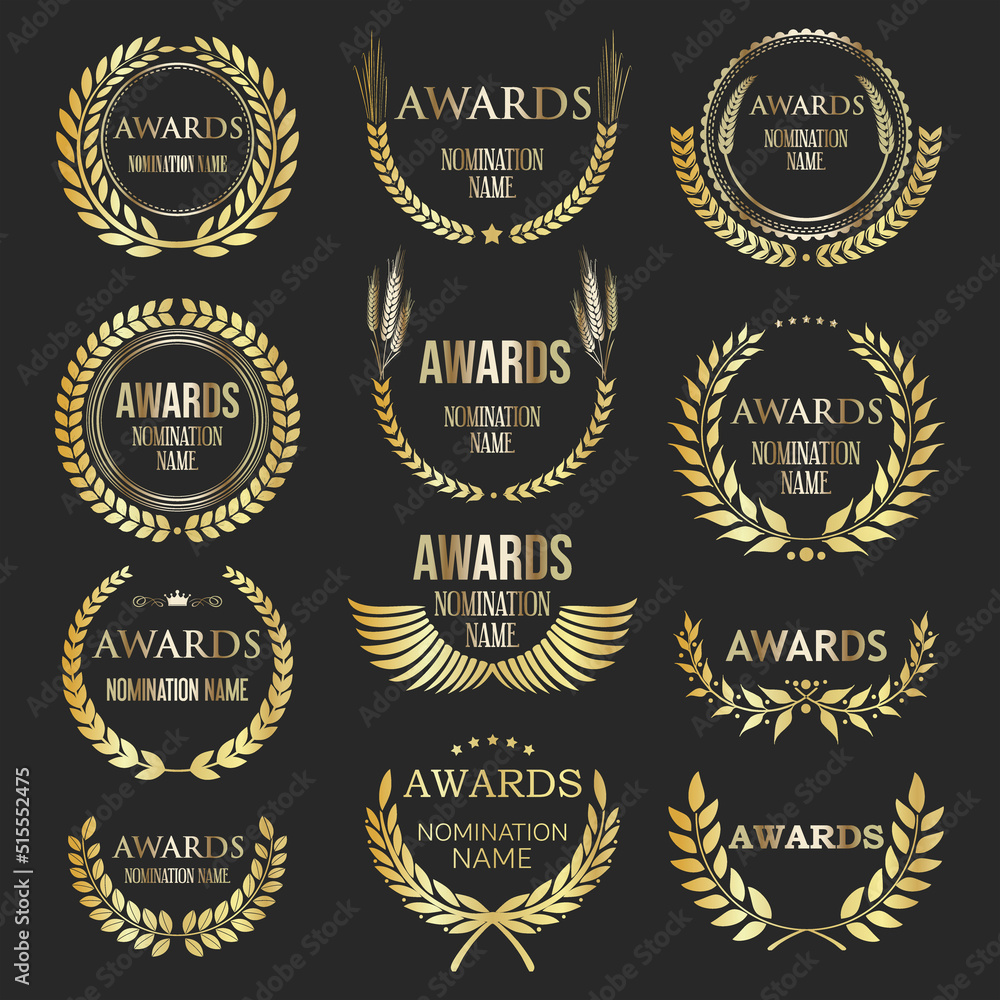 Obraz premium Collection of golden laurel wreaths award nominations