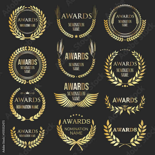 Collection of golden laurel wreaths award nominations