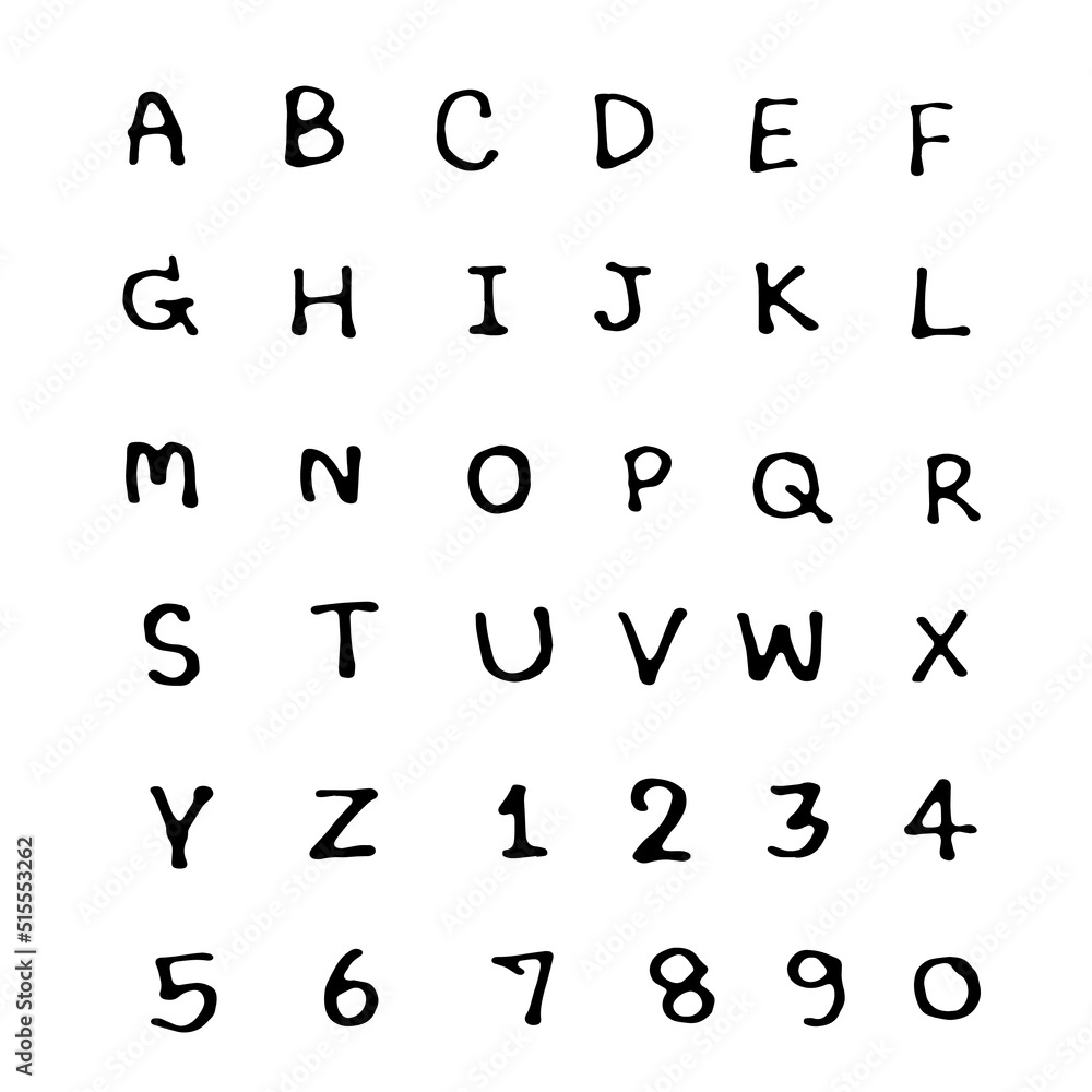 Font design alphabet doodle hand drawn , black line on white background Font design alphabet doodle hand drawn , black line on white background