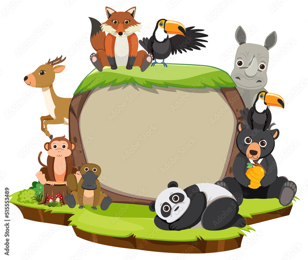 Naklejka premium Wild animals with blank board template