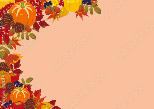 秋の背景イラスト 紅葉と木の実