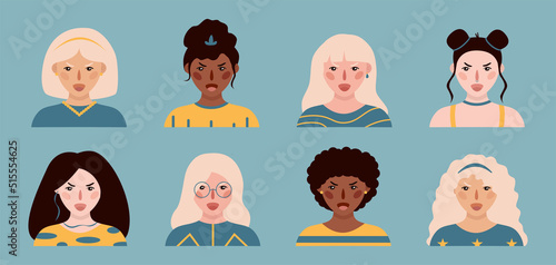 Girls portraits. Set of vector