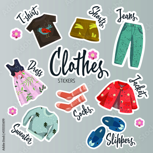 clothes stikers dress jeans socks sweater t-shirt jacket slippers shorts