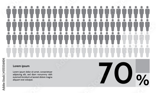 70 percent people population demography, diagram, infographics concept, element design. Vector illustration