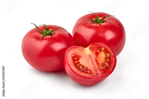 Organic Tomatoes, isolated on white background. full depth of field.