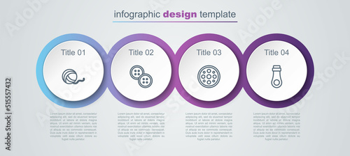 Set line Yarn ball, Sewing button, and Zipper. Business infographic template. Vector