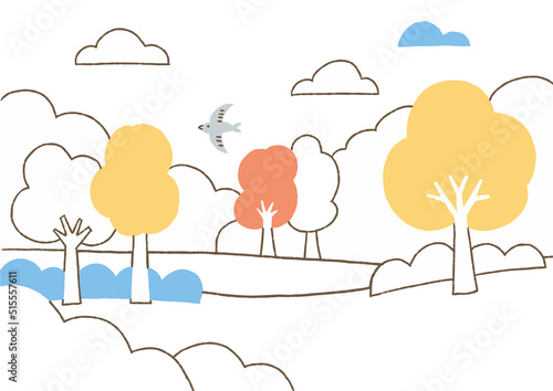 鳥と木と雲がある風景_色