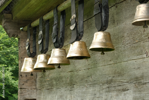 A picture of Swiss cow bell also known as Treichel hanging at the wall. photo