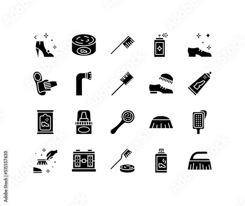 Shoe Cleaning flat line icons set. Contains such icons as Shoe Care, washing, processing, protection, Brush, Sponges. Simple flat vector illustration for web site or mobile app