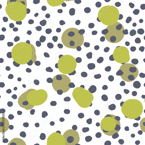 Abstract hand drown polka dots background. White dotted seamless pattern with color circles. Template design for invitation, poster, card, flyer, textile, fabric
