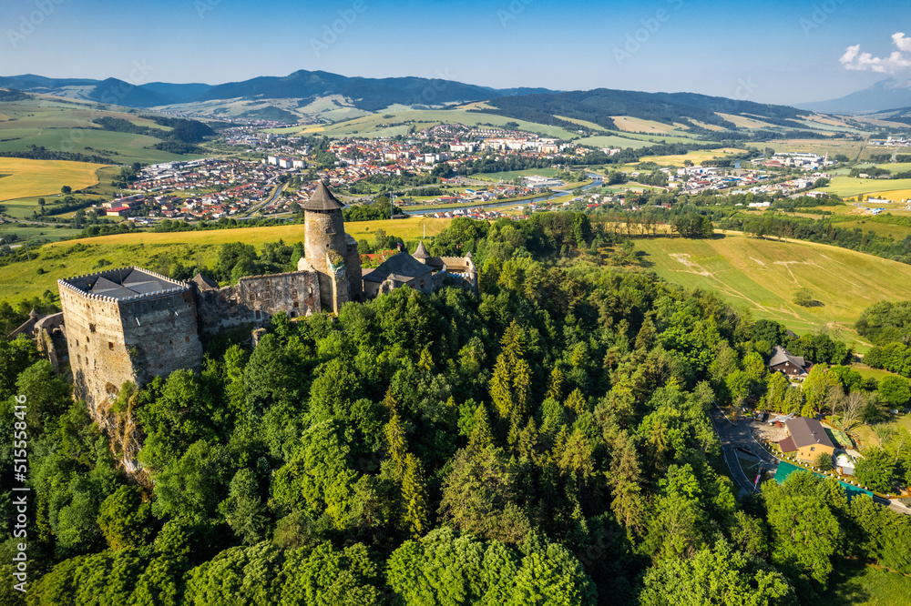 Stara Lubovna Castle in Slovakia, aerial drone view at summer Stara Lubovna Castle in Slovakia, aerial drone view at summer