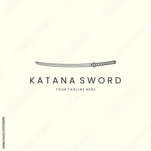 katana sword with line art style logo vector illustration template icon design
