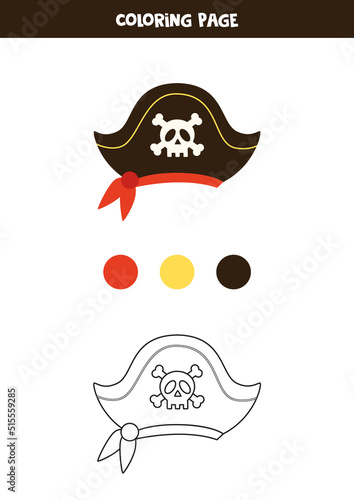 Color pirate hat. Worksheet for preschool kids.