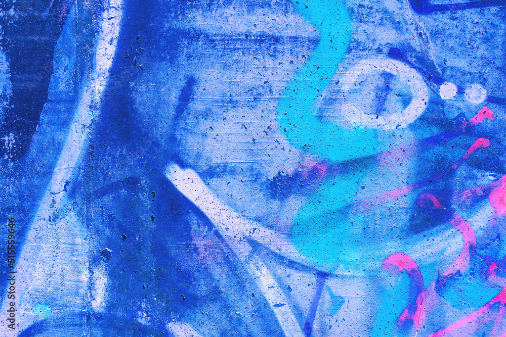 Fototapeta premium Closeup of colorful pink, purple, blue urban wall texture. Modern pattern for wallpaper design. Creative modern urban city background for advertising mockups. Grunge messy street style background