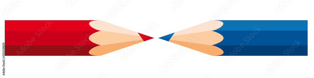 The tips of two colored pencils to make corrections. Checking, correcting and editing with pencils red and blue. Vector illustration for banner