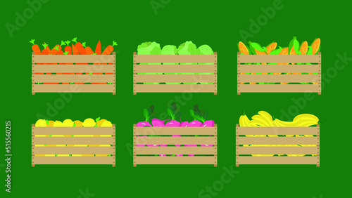 fruits and vegetables in boxes